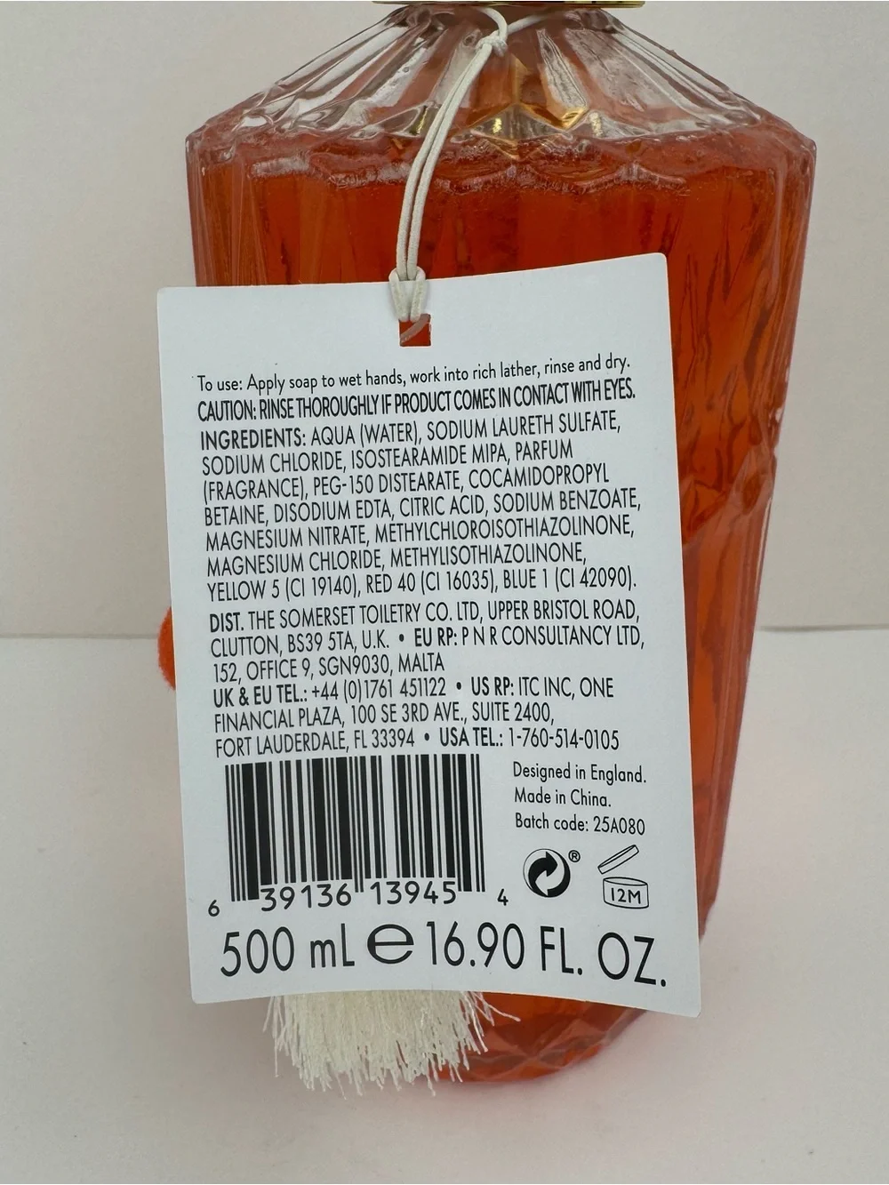 Asquith & Somerset Strawberry Fields Hand Wash 16.9oz Glass Bottle